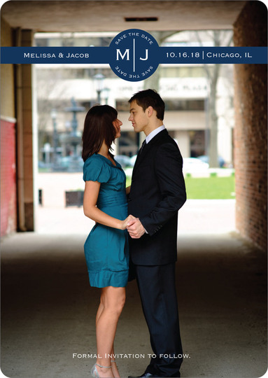 Navy Circle Initials Photo Save the Date Cards